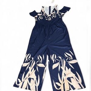 Casual Blue Floral Wide-Leg Jumpsuit NWT Spring/Summer Boho-Inspired Chic Size L
